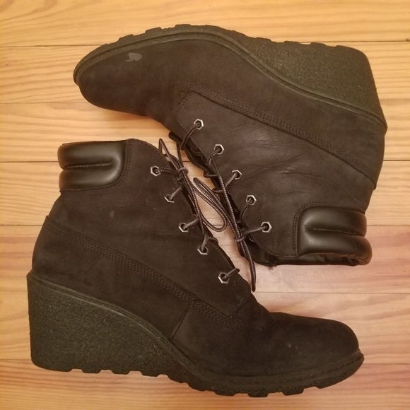 Timberland 10 Black Booties Wedge Ankle Boots Leather 6 in Chukka AMSTON - Picture 2 of 8